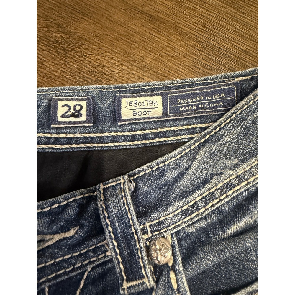 Miss Me JE8017BR Bootcut Jeans Embellished Sequin Rhinestone Blue Denim Size 28 - Picture 9 of 10